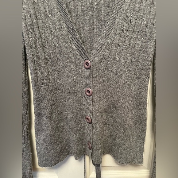 Vertigo Paris‎ Grey Cable Knit V-neck Wool/Angora Blend Tie Cardigan Size Medium - Picture 3 of 7